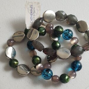 Catherines Green and Silver Stacked Elegant Beaded Bracelet